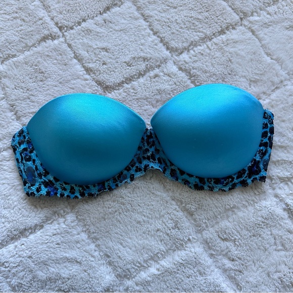 Victoria's Secret PINK | Blue Leopard Strapless Multi Way Push Up Bra | Size 34B - Picture 2 of 10